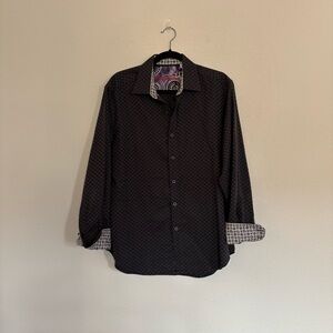 Robert Graham Mens Black Square Contrast Cuff Shirt